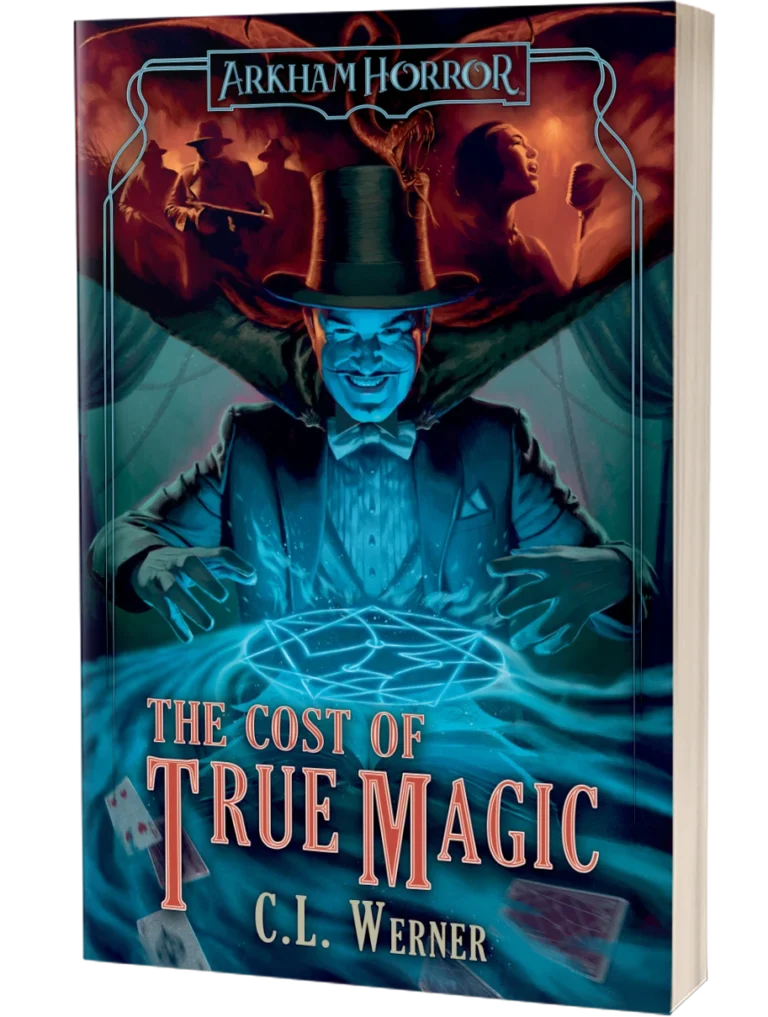 Book cover of The Cost of True Magic by C.L. Werner showing magician Dexter Drake casting a spell.