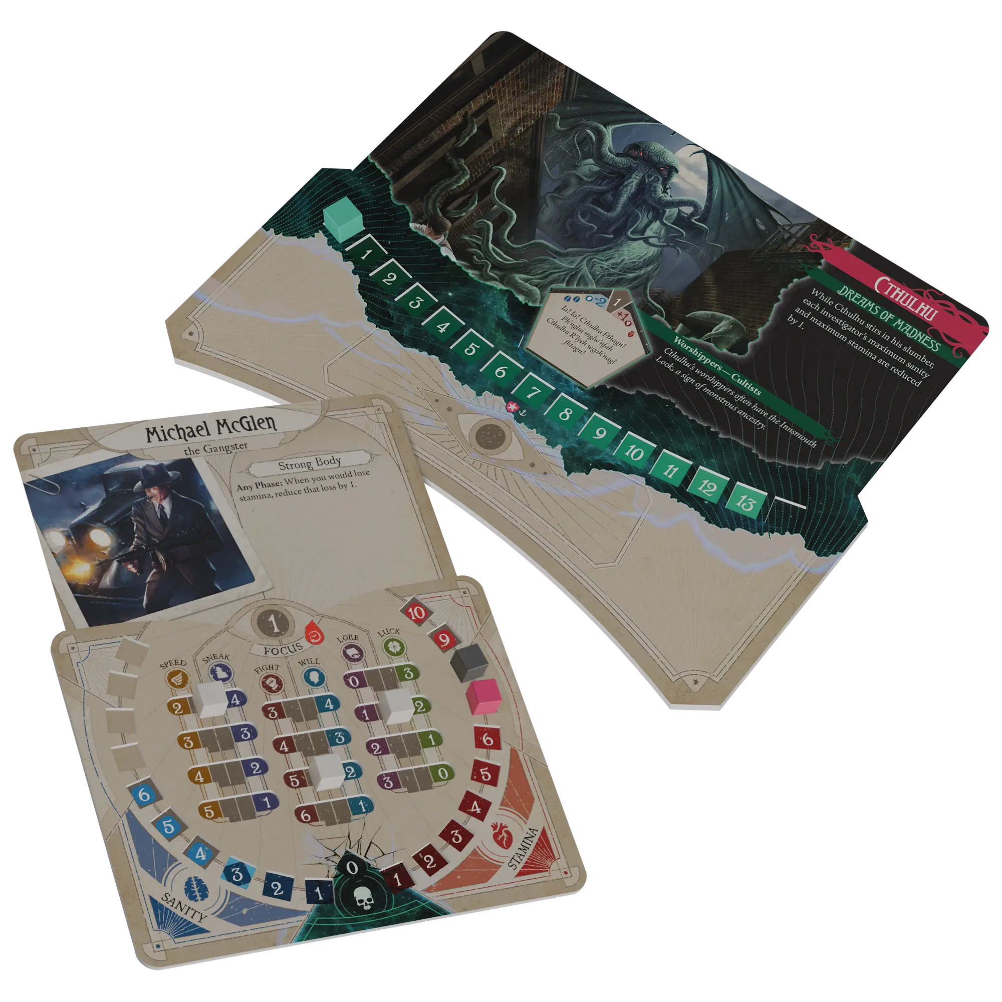 Arkham Horror Remastered Investigator Sheet and Ancient One sheet