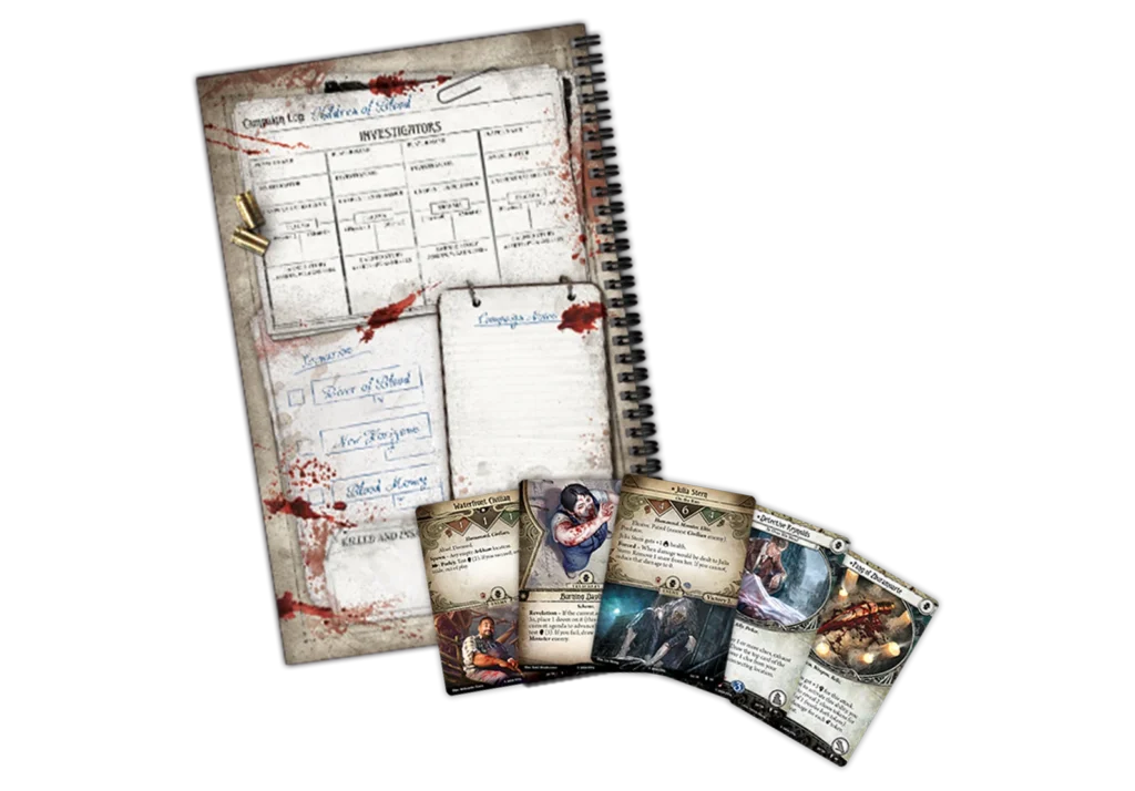 Children of Blood game components incluing a spread of cards.