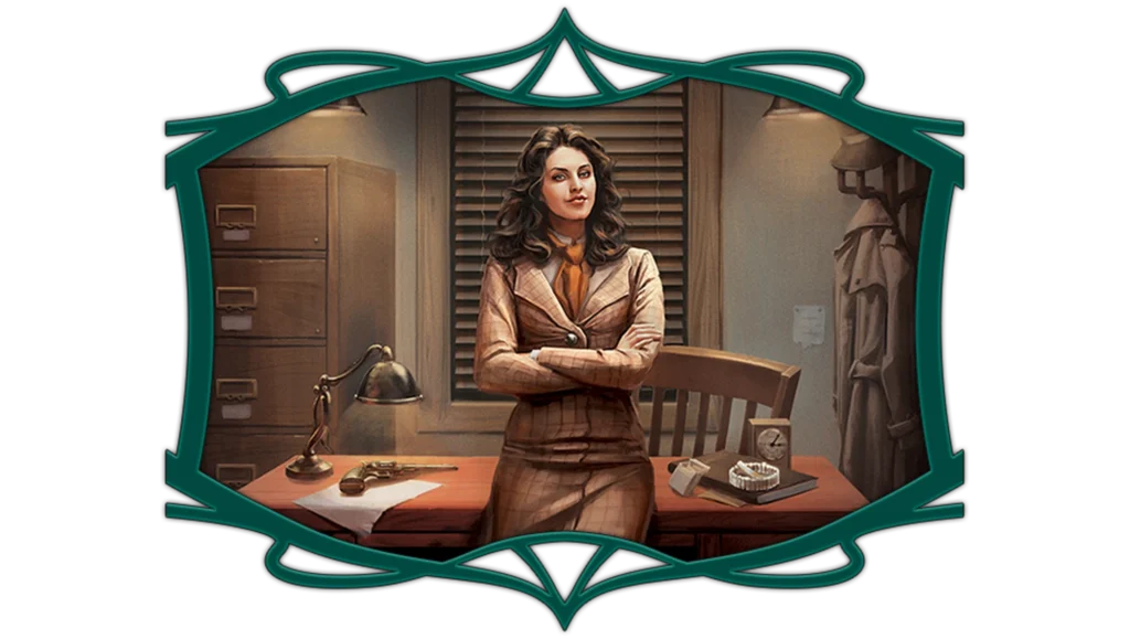 Private Investigator Aziza Steer stands arms folded in front of her desk.