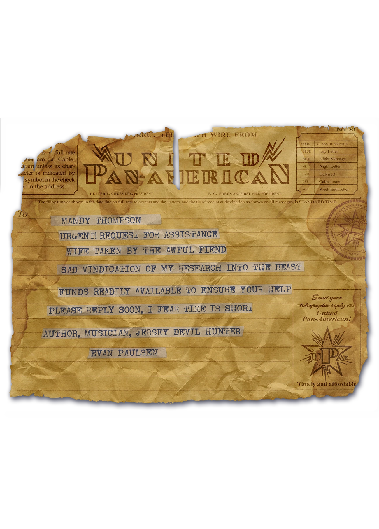A Telegram from Evan Paulsen.