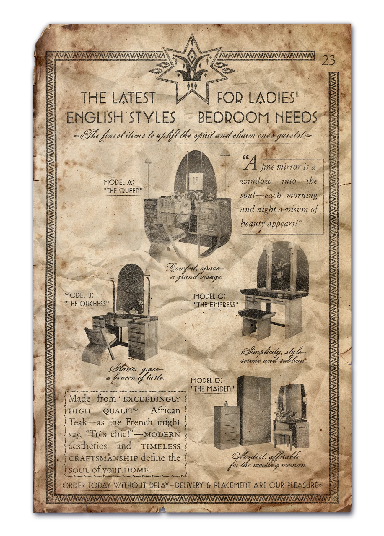 An advert for Iroko Wood furniture.