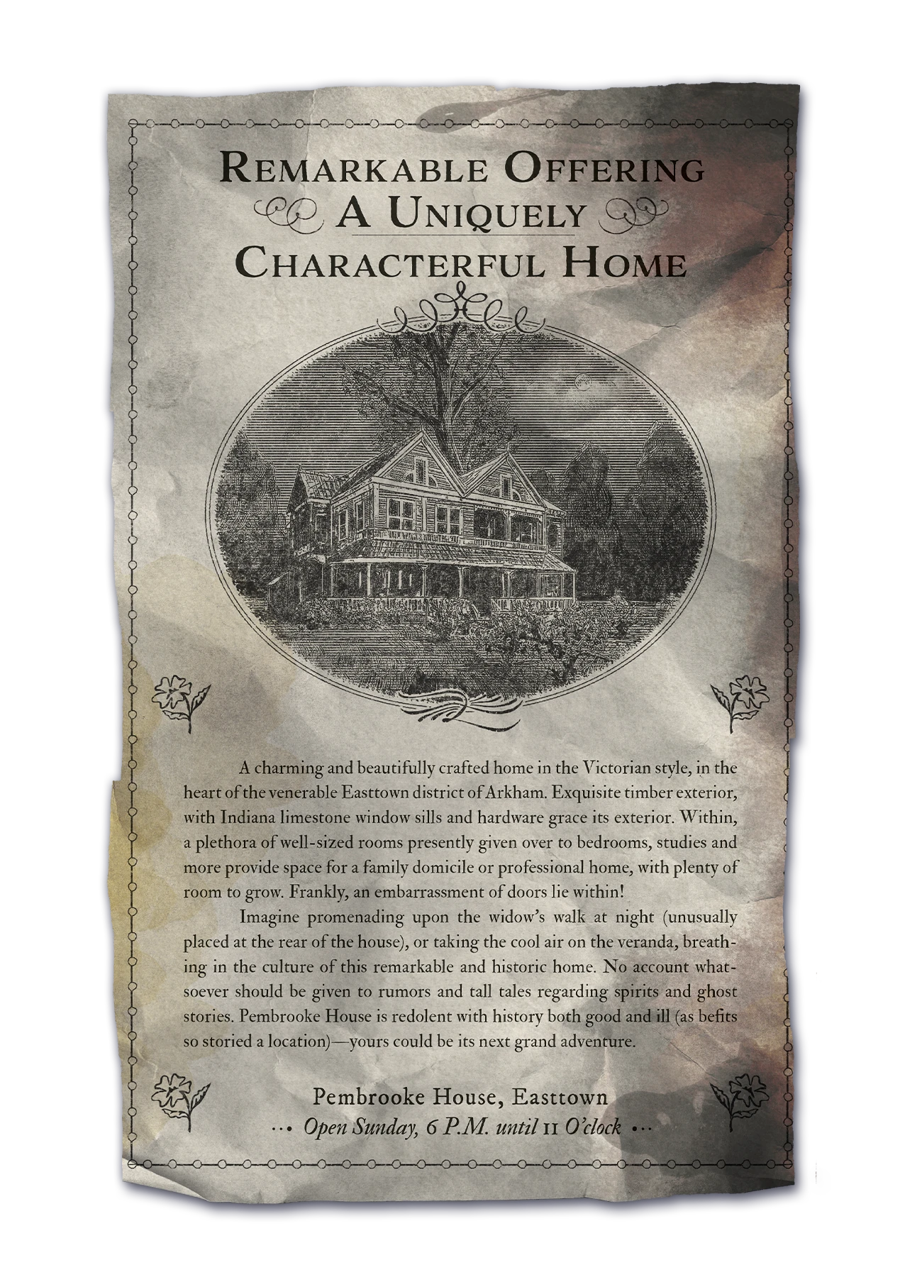 For Sale advert for the Pembrooke House, titled "Remarkable Offering. A Uniquely Characterful Home".