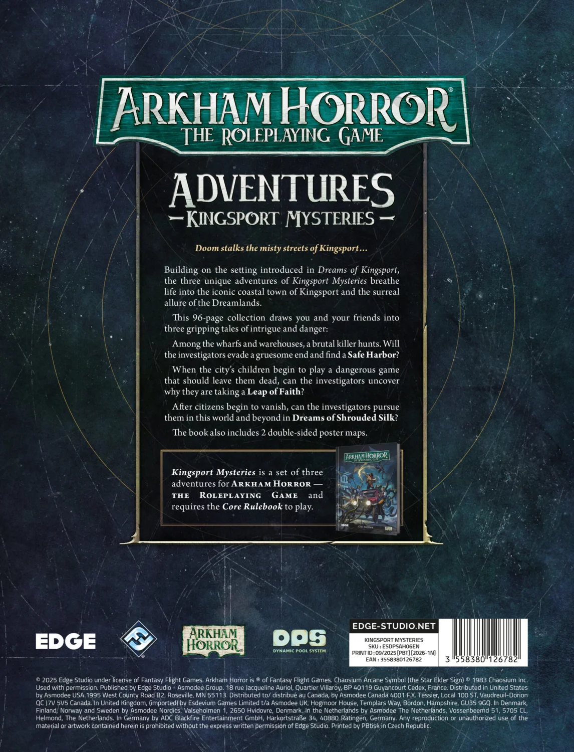 Arkham Mysteries back-of-book