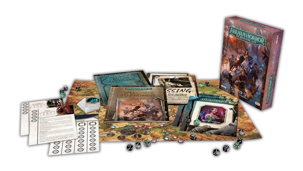Arkham Horror: The Roleplaying Game, Welcome To Promise Starter Set box and components.