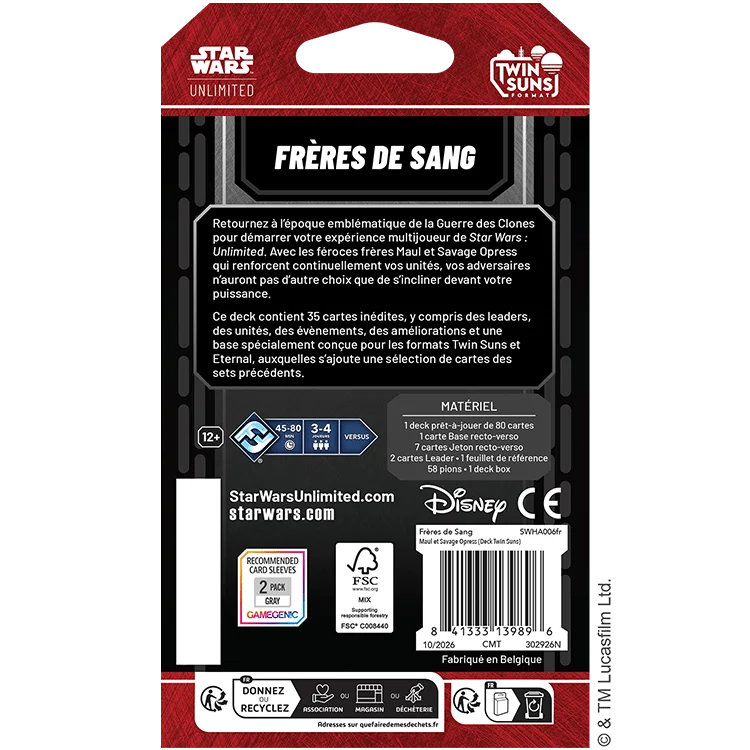 FFGSWHA024FR STAR WARS UNLIMITED 2026 TWIN SUNS DECKS FRERES DE SANG FR COVER BACK