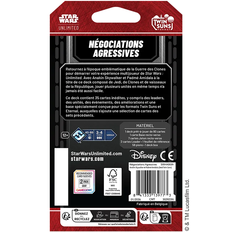 FFGSWHA024FR STAR WARS UNLIMITED 2026 TWIN SUNS DECKS NEGOTIATIONS AGGRESSIVES FR COVER BACK