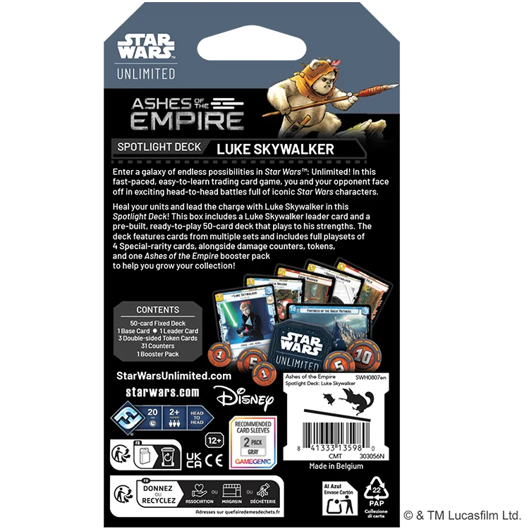 FFGSWH0810EN STAR WARS UNLIITED ASHES OF THE EMPIRE SPOTLIGHT DECKS LUKE EN BACK