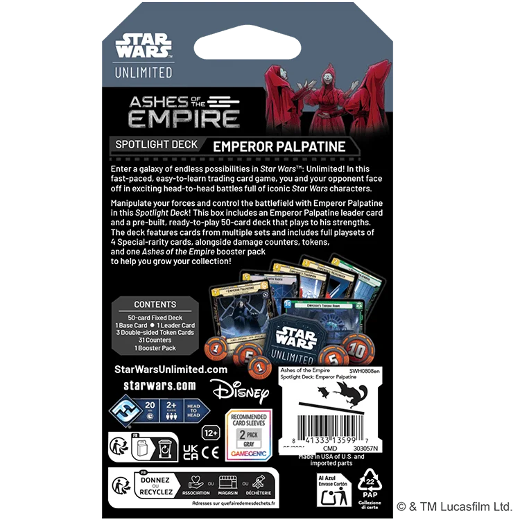 FFGSWH0810EN STAR WARS UNLIITED ASHES OF THE EMPIRE SPOTLIGHT DECKS PALPATINE EN BACK