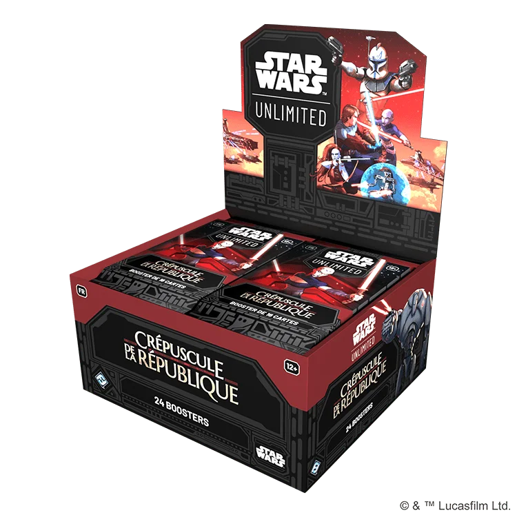 SWH0302FR STAR WARS UNLIMITED CREPUSCULE DE LA REPUBLIQUE BOOSTER DISPLAY FR 3D RIGHT