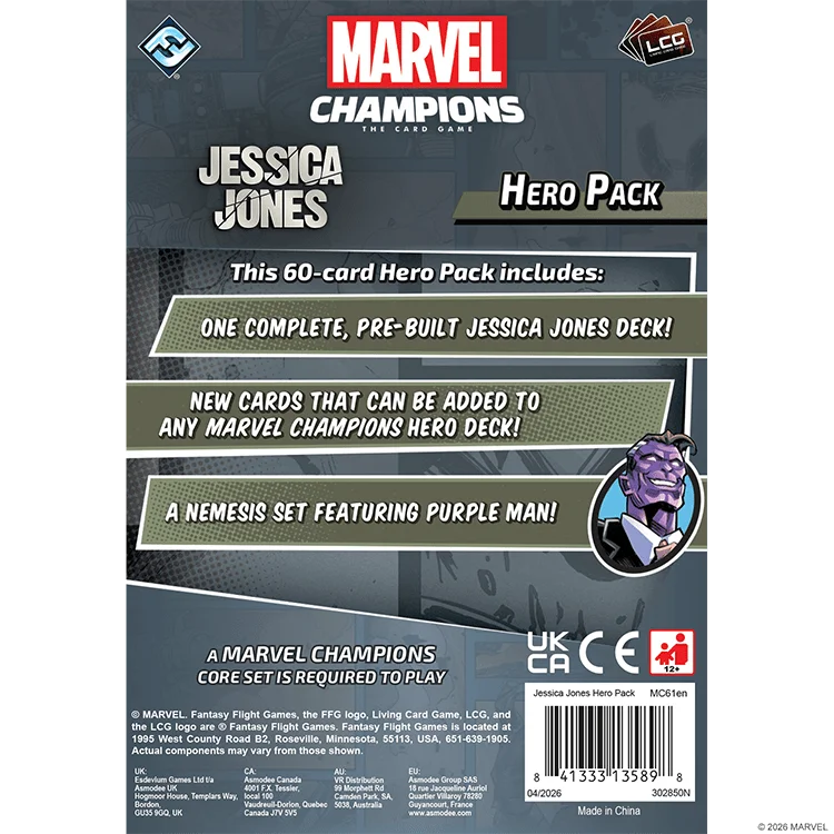 FFGMC61EN MARVEL CHAMPIONS JESSICA JONES HERO PACK EN COVER BACK