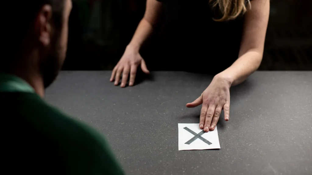 homme regardant carte avec un X