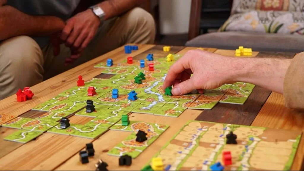 Une partie en cours du jeu de société Carcassonne