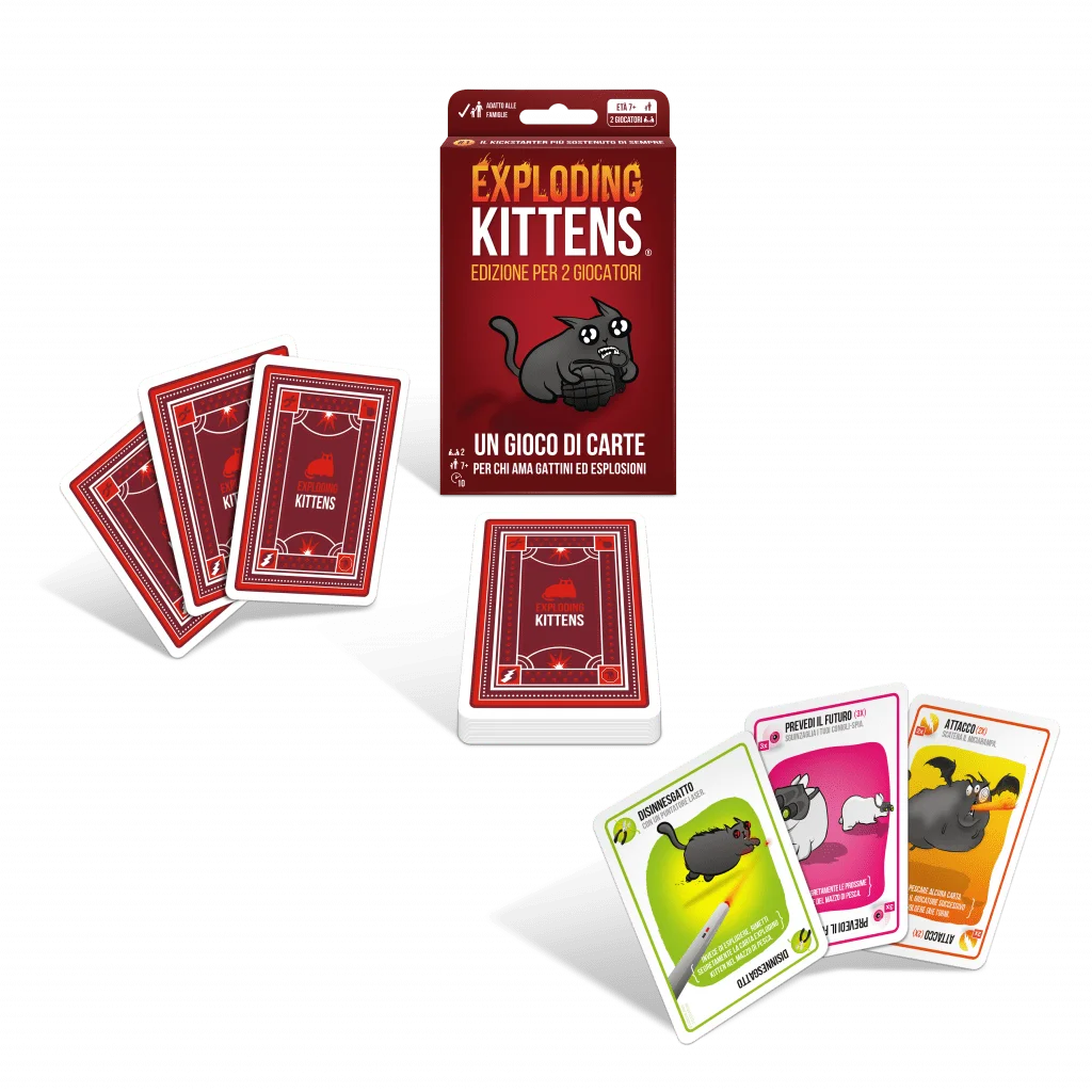 Exploding Kittens Edizione Per 2 Giocatori, Gioco Di Carte, 7+ Anni, Italiano, Compatto Da Viaggio