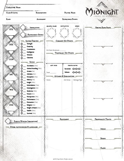 Laws of the Night Character sheet
