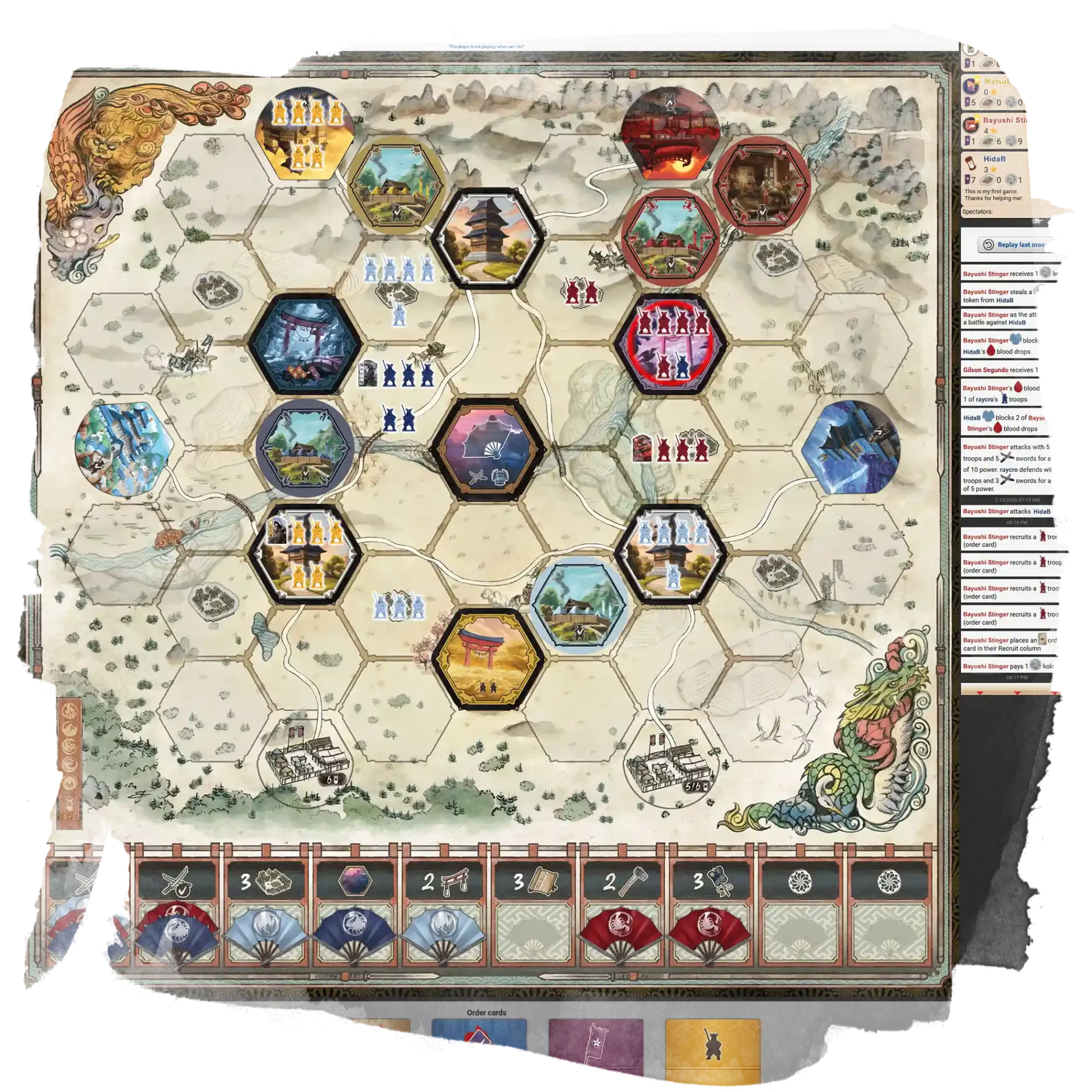 Gunsen board gameplay on Board Game Arena