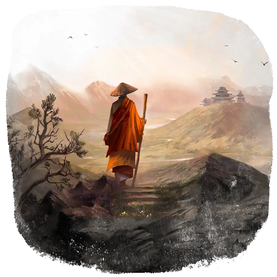 A Phoenix Clan monk hiking through Rokugan.