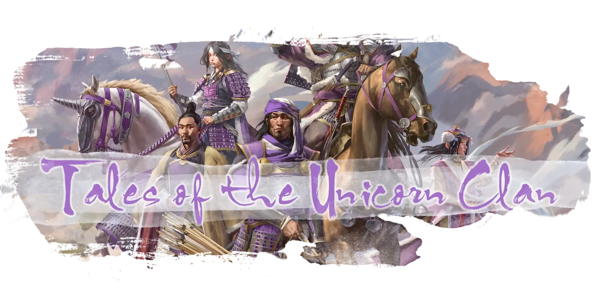Tales of the Unicorn Clan graphic depicting different Unicorn Clan samurai