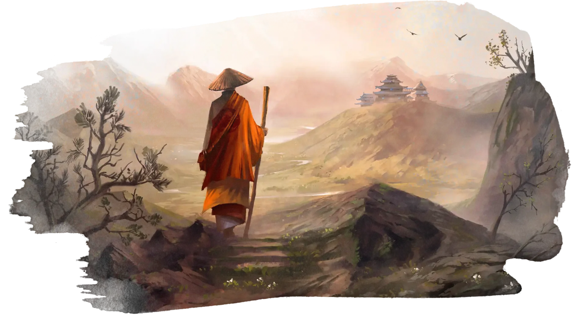 A Phoenix Clan monk hiking through Rokugan.