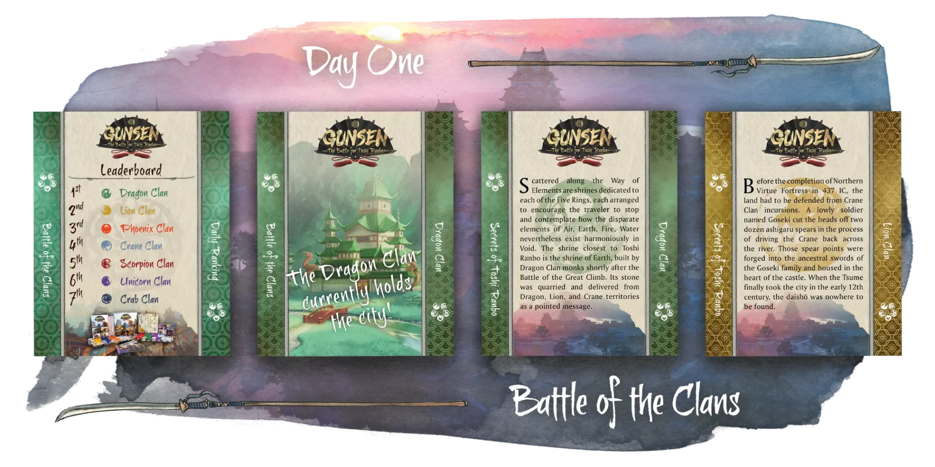 Gunsen OP Battle Report Day 1 - 4 cards reporting the results
