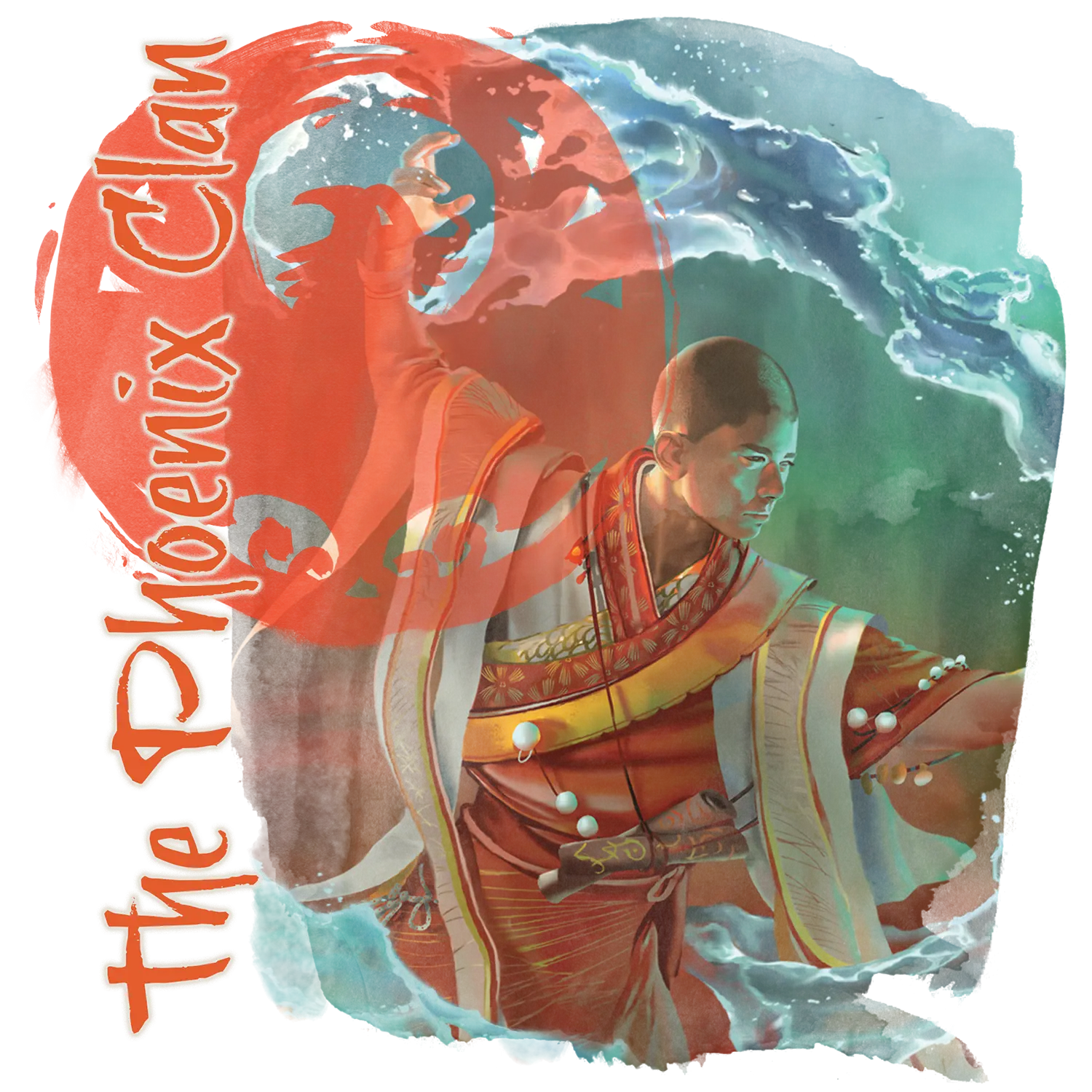 An illustration of a Phoenix Clan water elementalist.