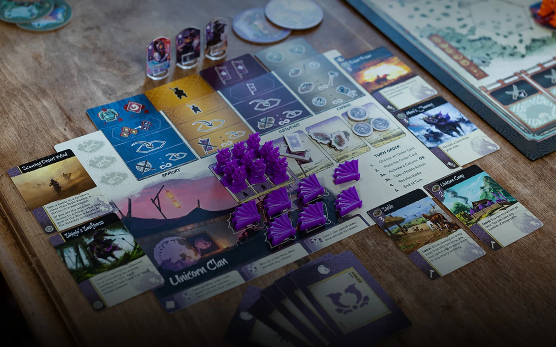 Gam components from Gunsen: The Battle for Toshi Ranbo boardgame.