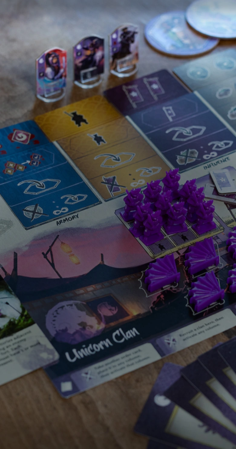 Gam components from Gunsen: The Battle for Toshi Ranbo boardgame.