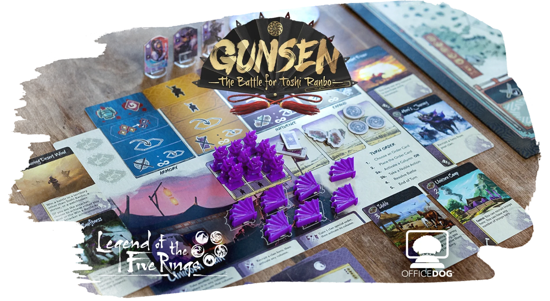 Gam components from Gunsen: The Battle for Toshi Ranbo boardgame.