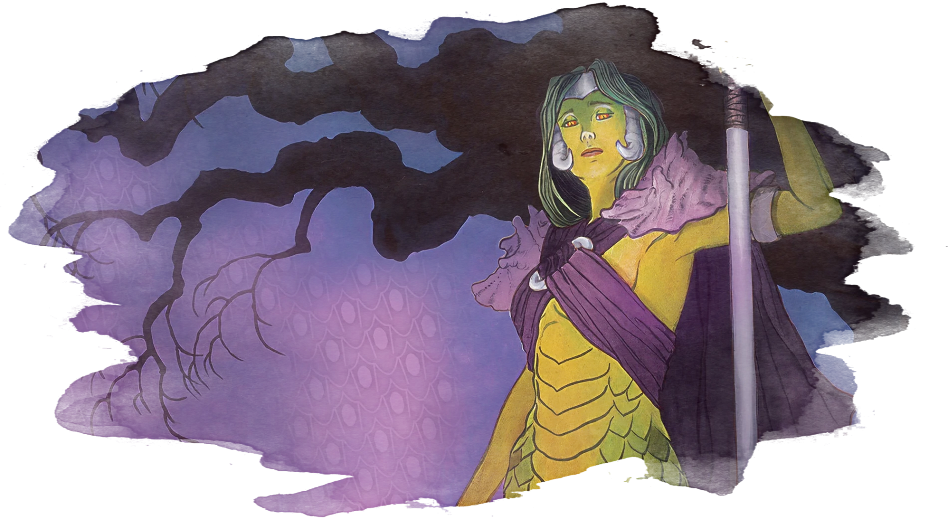 The Greensnake naga known as the Mara waits watchfully in a tree.