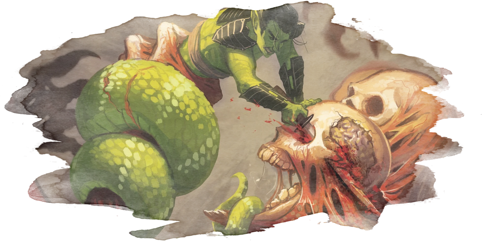 A Naga warrior attacks a fearsome Shadowlands monster.