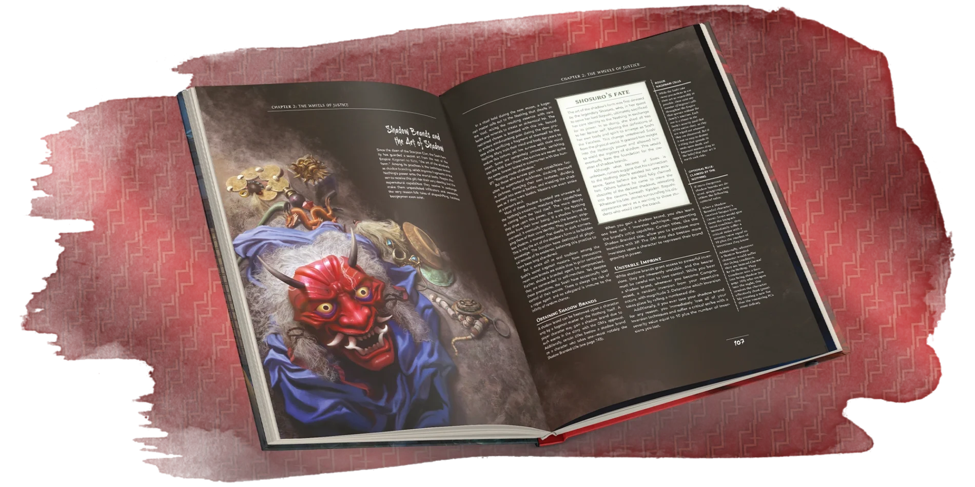 Open spread from the RPG supplement, Hand Of Secrets.