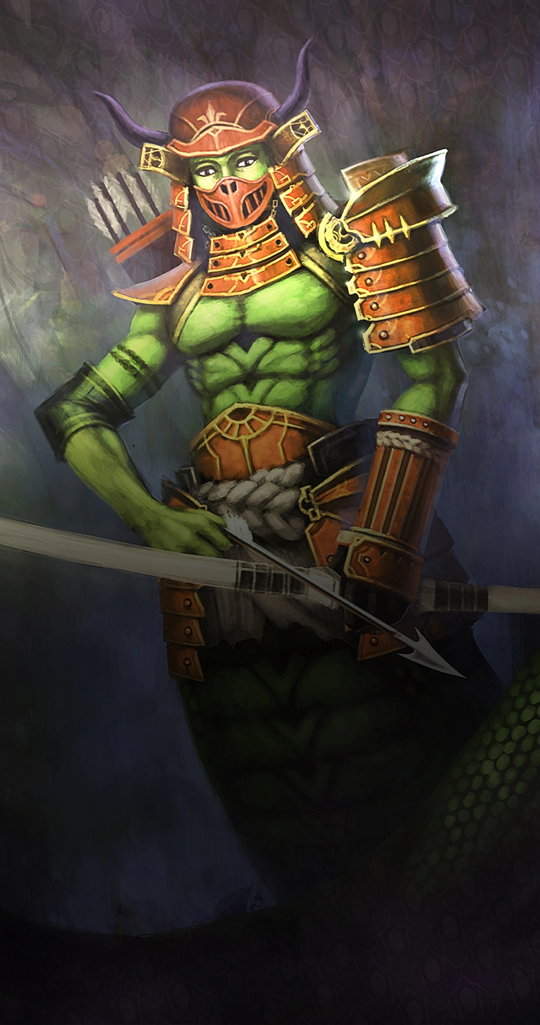 An illustration of a naga archer.