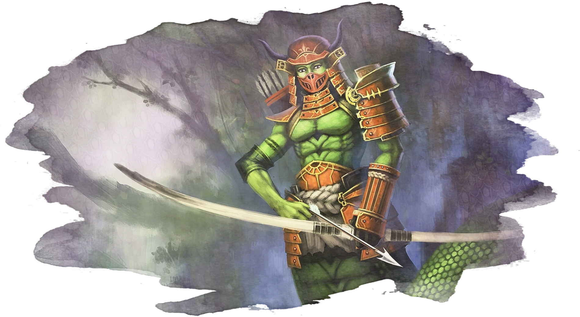 A lightly armored naga archer prepares for defence.