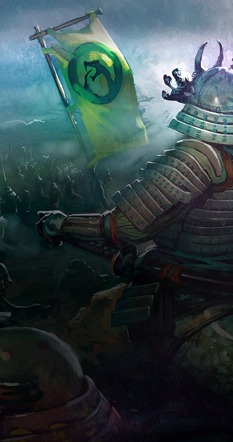 A naga warlord directs their army into battle.