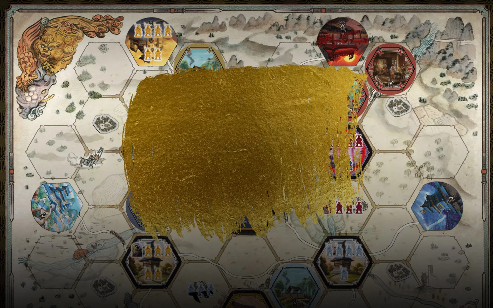 Gunsen board gameplay on BGA with Gunsen, Office Dog, and Board Game Arena logos