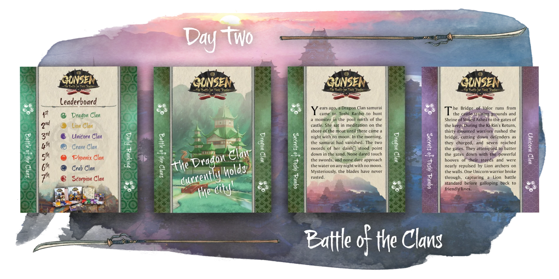Gunsen OP Battle Report Day 2 - 4 cards reporting the results