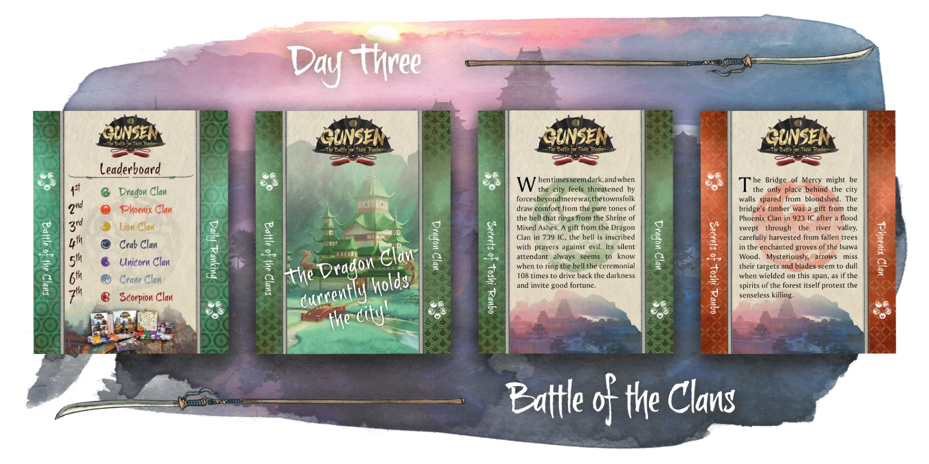 Gunsen OP Battle Report Day 3 - 4 cards reporting the results