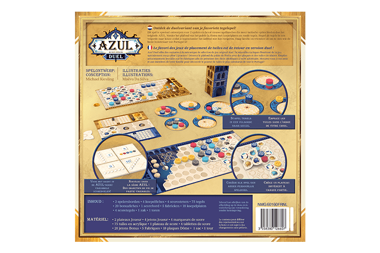 De tactische 2-speler variant van het populaire tegelspel. Creëer patronen en word Portugal's beste kunstenaar met azul-duel!